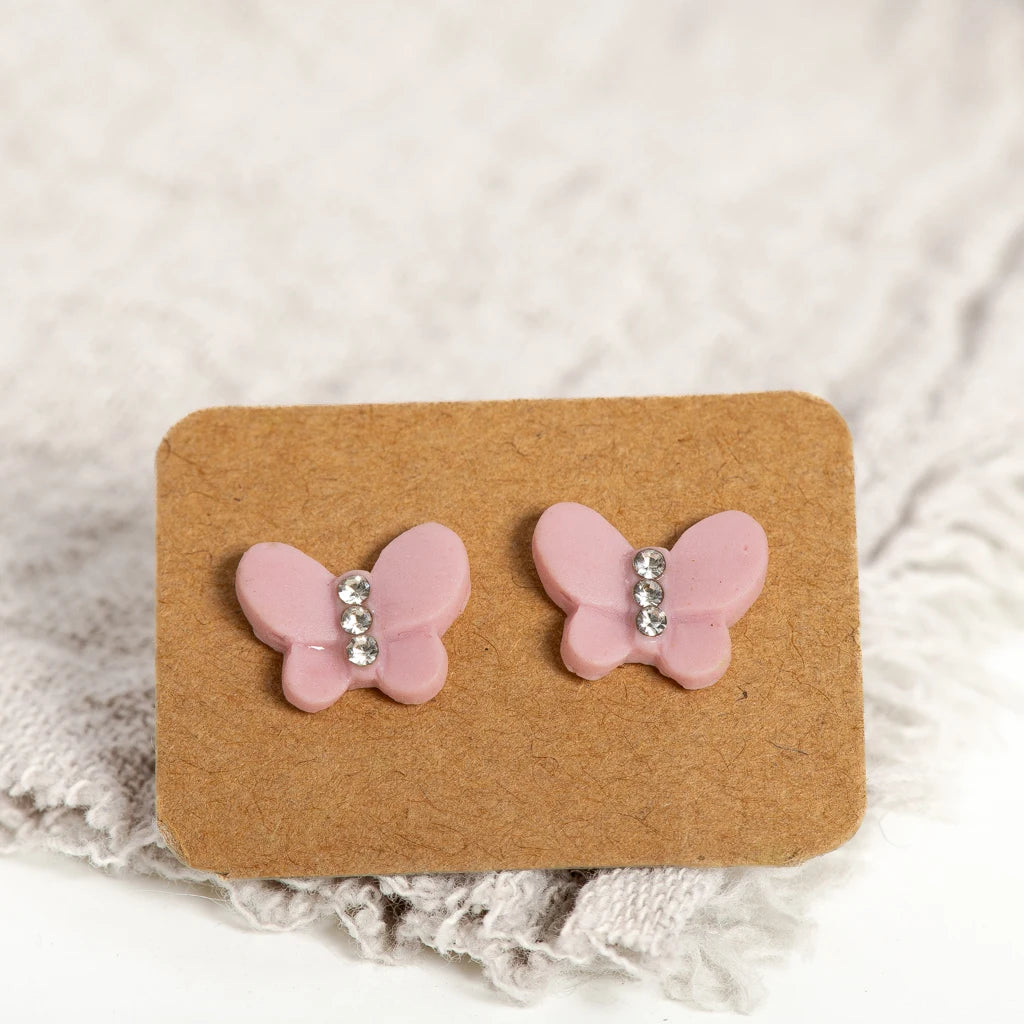 Zircon Butterfly Stud Earrings for Women Cute Sparkly Clay Jewelry Gift for Girls Teens Daily Wear Accessories S001212